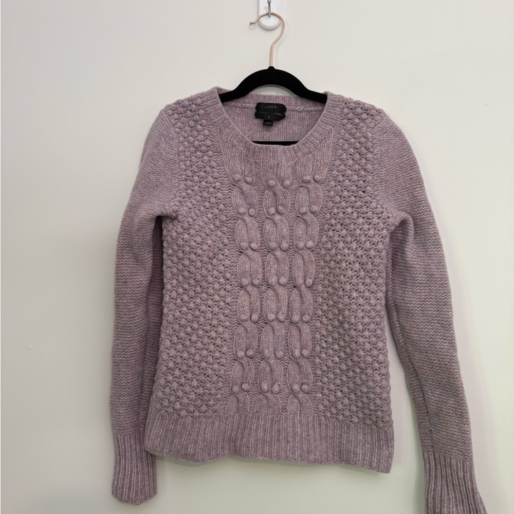 J. Crew Purple Crew Neck Sweater with Textured hand Knit 100% lambs wool